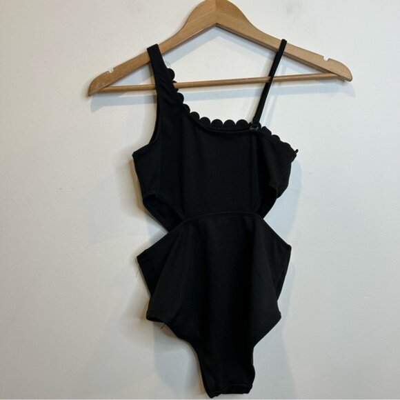 Art Class Girls Solid Black Summer Scallop One Piece Swimsuit UPF 50+ - Picture 4 of 4
